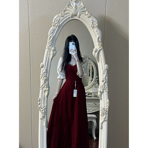 Small Plus Size Wine Red Puff Sleeve Princess High-grade Evening Dress - Fashionner