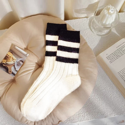 Striped All-matching Thick Warm Middle-long Stockings - Fashionner