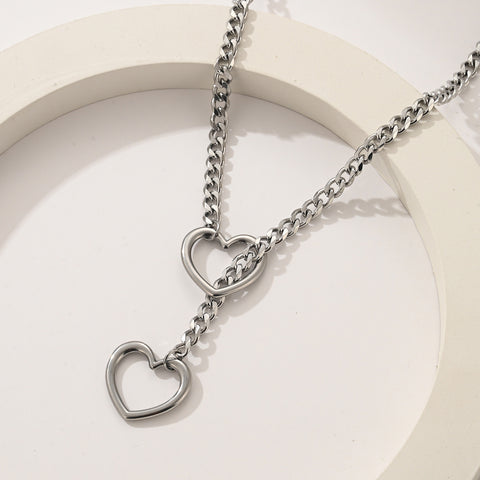 Collier réglable en forme de cœur, maille cubaine