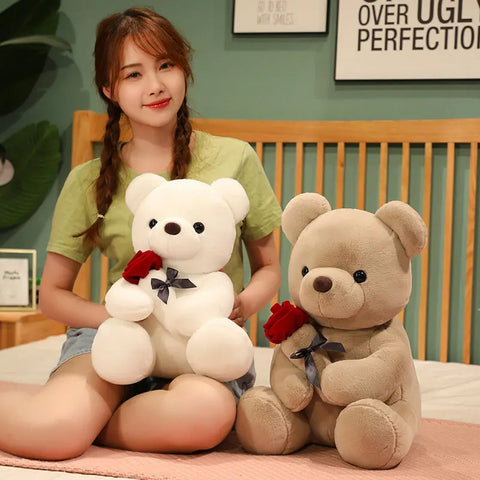 23-45cm New Lovely Hug Roses Teddy Bear Plush Pillow Stuffed Soft Animal Dolls Nice Birthday Gift Girlfriend Valentine's Day - Fashionner