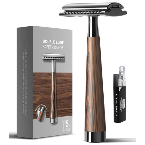 Rasoir pour homme manche en bois brossé