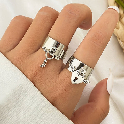 Bague Ajustable Verrou et Clé pour Couples