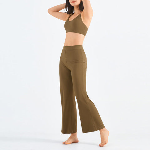 Pantalon de yoga ample évasé Athleisure à cordon de serrage
