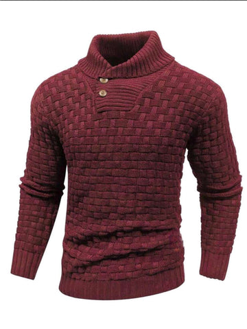 Pull col roulé slim pour homme avec boutons, mode décontractée, couleur unie, vêtement haut