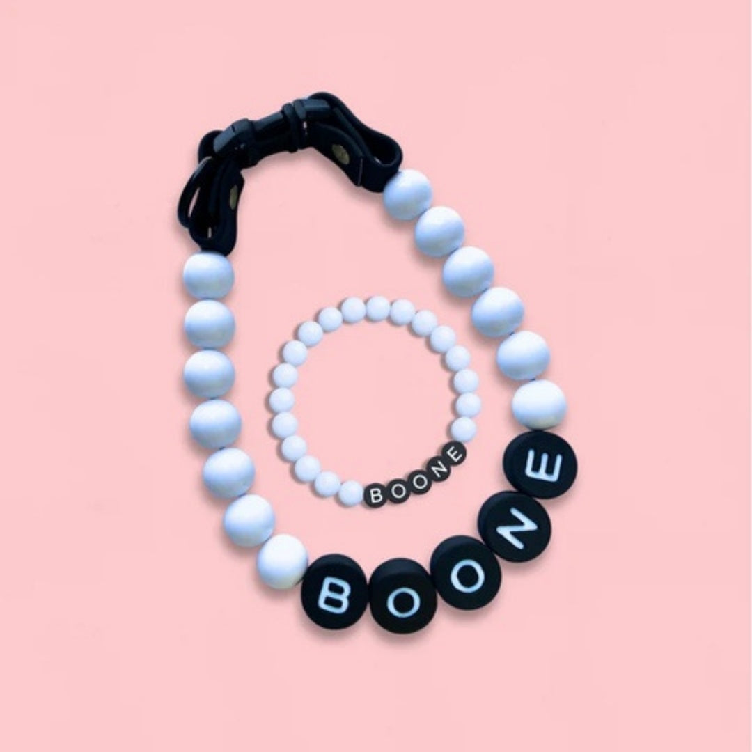 Pet Beaded Name Collar With Bracelet Set Custom Dog Collar With Beads DIY Name Dog Letter Necklace Dog Pearl Beaded Collar