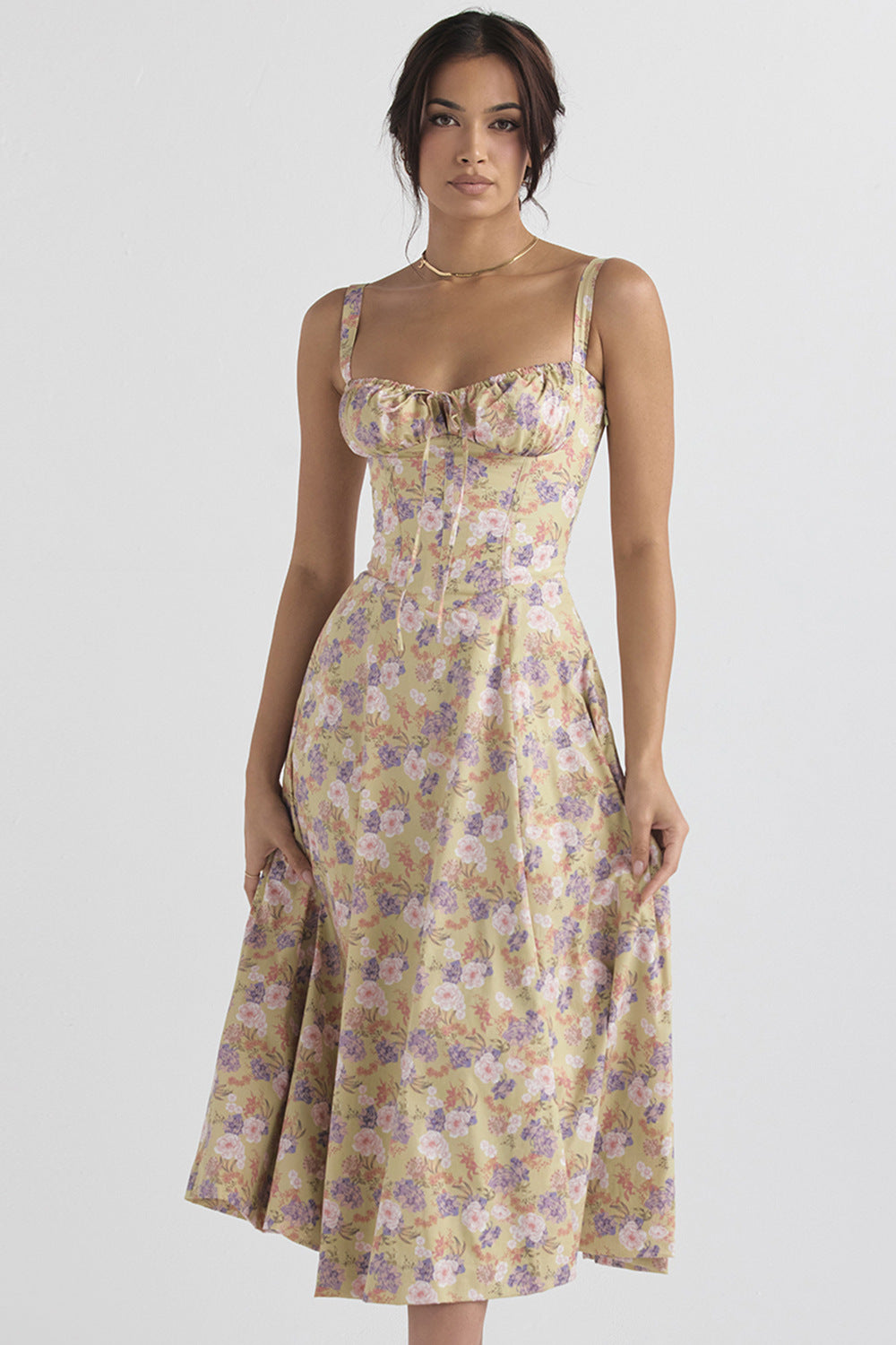 New Women's Floral Print Dress With Straps - Fashionner