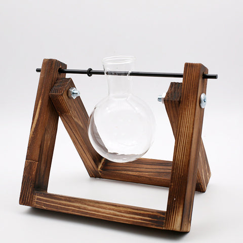 Support en bois pivotant Vase en verre pour plantes hydroponiques