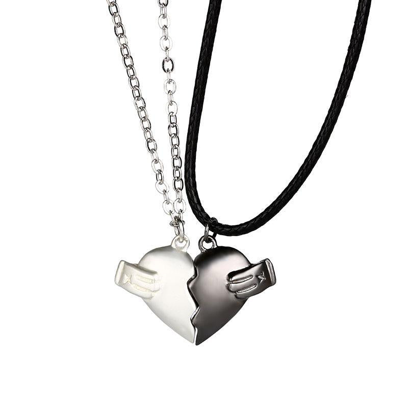 Creative Magnet Love Necklace 2pcs Heart-broken Shape Necklace Men And Women Personalized Jewelry For Valentine's Day - Fashionner