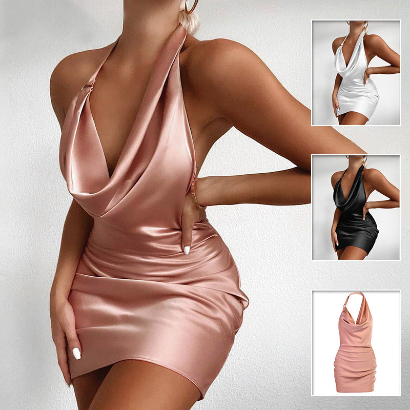 Buy Satin Party Dress V Neck Backless Mini Sleeveless Summer Party Dress online at Fashionner.