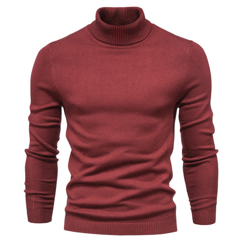 Pull à col roulé uni et ajusté pour homme, hauts décontractés d'hiver