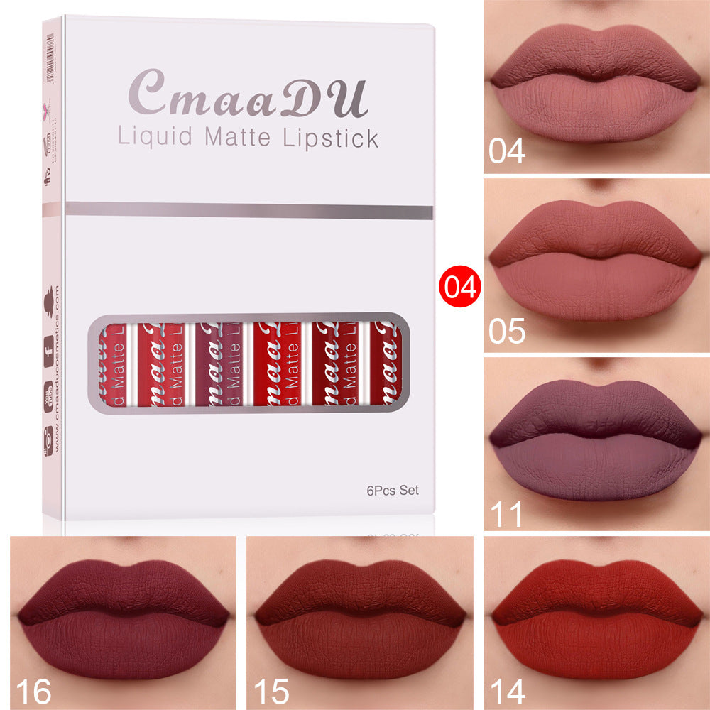 6 Boxes Of Matte Non-stick Cup Waterproof Lipstick Long Lasting Lip Gloss - Fashionner