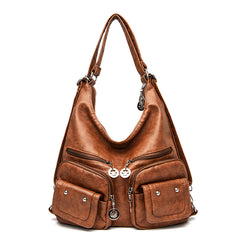 Women's Large Capacity Soft Leather Textured Shoulder Bag - Fashionner