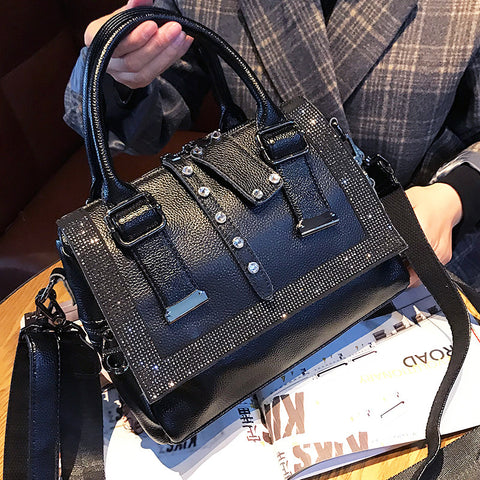 Soft Leather Handbag Large-capacity Cowhide Hot Rhinestone Handbags - Fashionner