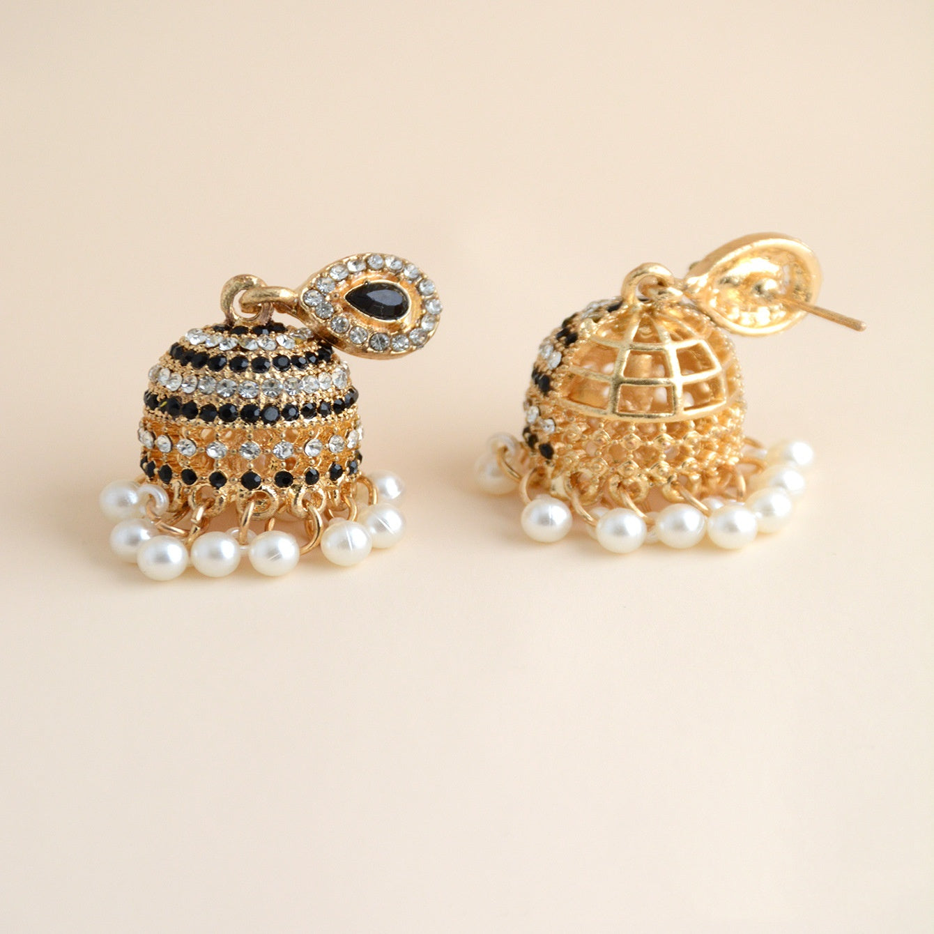 Buy Vintage Bohemian Diamond-Encrusted Pearl Bell Earrings For Women online at Fashionner.