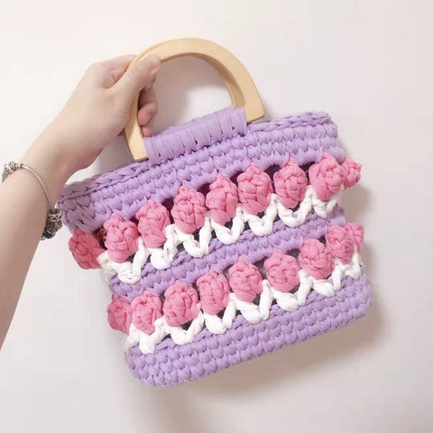 Cloth Line Crochet Knitting Tulips Handbags - Fashionner