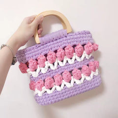 Cloth Line Crochet Knitting Tulips Handbags - Fashionner