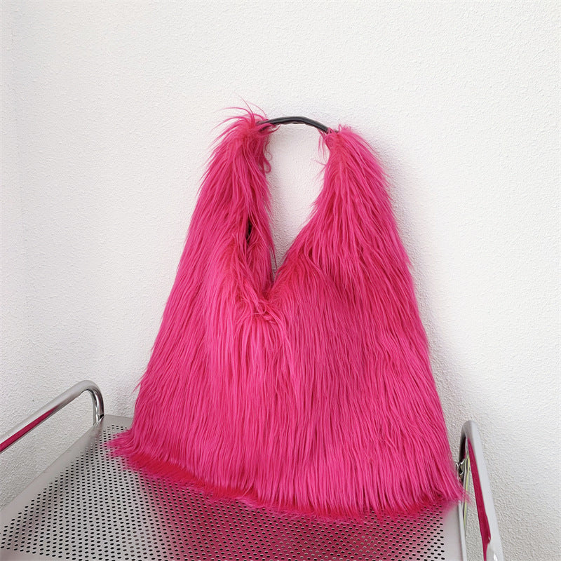 Water Wool One-shoulder Tote Plush Bag - Fashionner