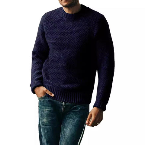 Pull tricoté décontracté d'hiver à col rond de couleur unie pour homme