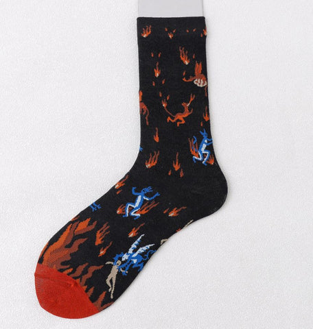 Trendy Mid-calf Length Socks Preppy Style Stockings Artistic Illustration Socks - Fashionner