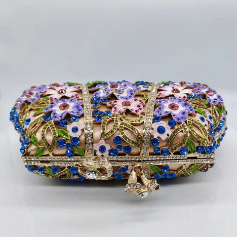 Pochette de soirée goutte d'huile diamant émail fleur