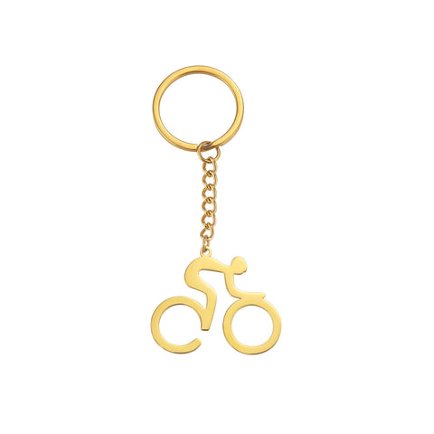 Gexiang Factory Acier Titane Découpe Creuse 18K Or Véritable Galvanoplastie Trait Simple Pendentif Vélo Porte-clés Acier Inoxydable