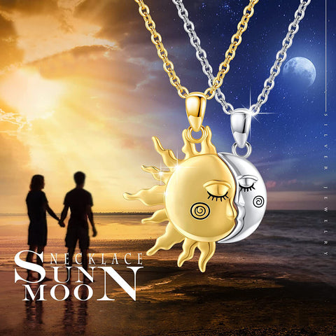 Collier magnétique soleil et étoile en or 18 carats, pendentif de couple tendance, cadeau de Saint-Valentin