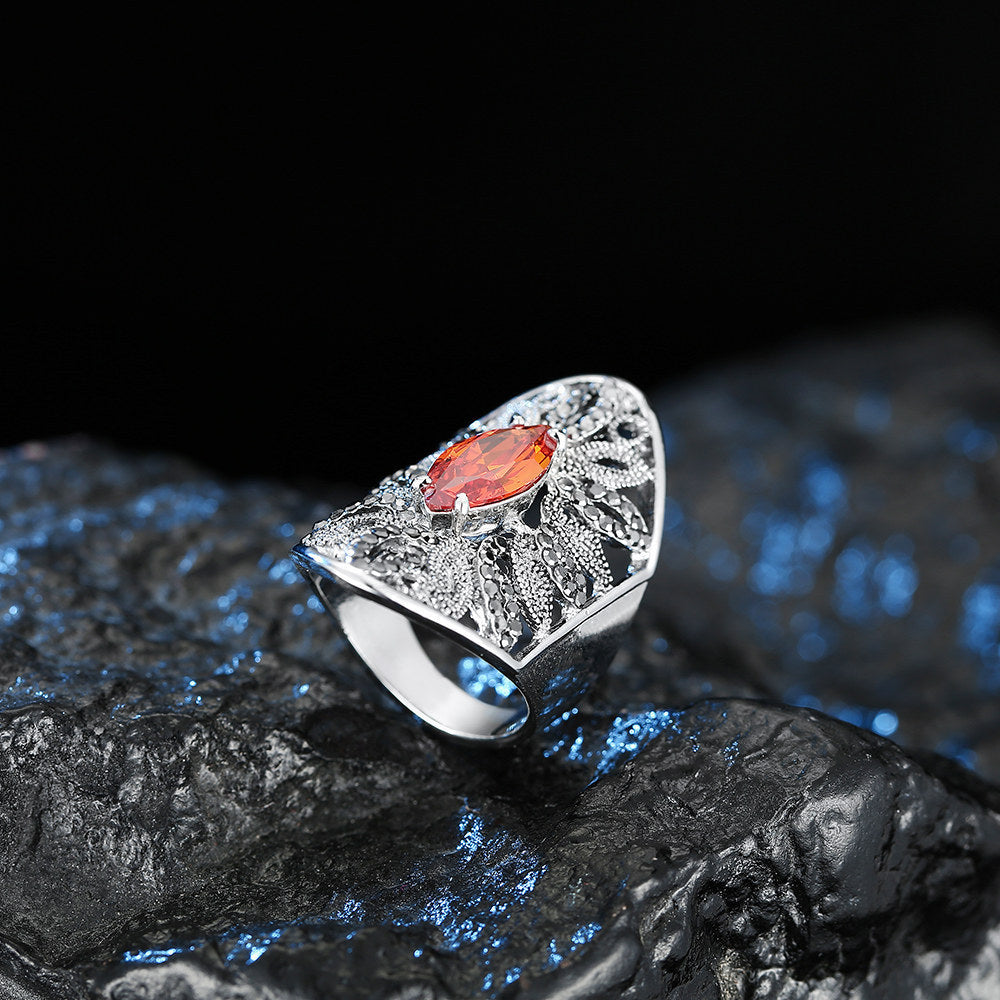 Fashion Diamond Colored Leaf Couple Ring Ring
