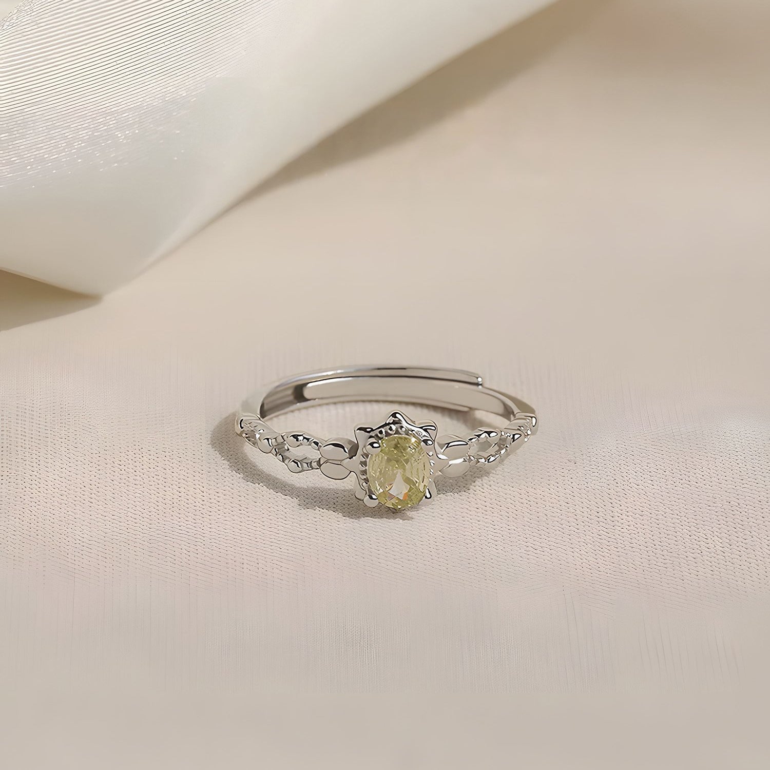 Buy 1 Piece 999 Sterling Silver Oval Yellow Gemstone Sunburst Ring, Delicate Beaded Band Style, For Daily Wear & Gifting online at Fashionner.