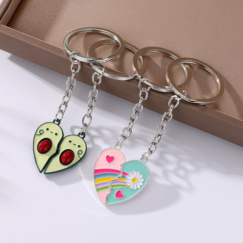 Ornements Pendentifs Mignons en Forme de Cœur pour Couple avec Boucle de Clé
