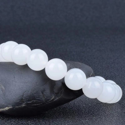 Buy Hotan White Jade Goat Fat Round Bead Bracelet online at Fashionner.