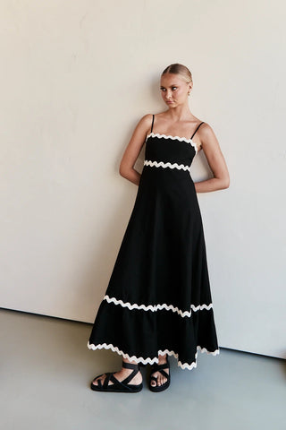 New Suspender Long Dress Summer Fashion Solid Color Wave Pattern Printed Beach Dresses For Womens Clothing - Fashionner