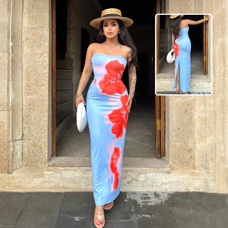 Buy Slim Slit Tube Long Dress Summer Sexy Pint Party Beach Dresses Women'S Clothing online at Fashionner.