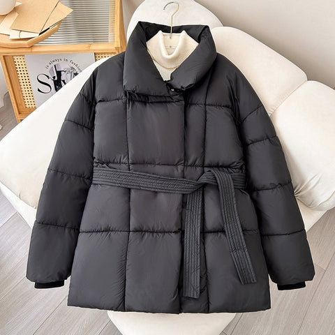 Manteau à revers chaud à carreaux avec ceinture, design mode, veste épaisse décontractée, vêtements pour femmes automne et hiver
