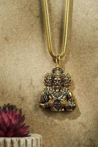 Pendentif Hanuman Panchamukhi avec chaîne serpent dorée