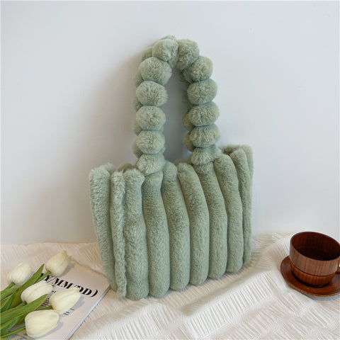 New Fashion One Shoulder Underarm Large Capacity Portable Plush Bag Women - Fashionner