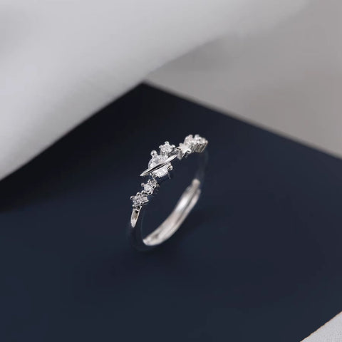 Buy 1 Piece 999 Sterling Silver Saturn & Star Cz Ring, Delicate Celestial Style, For Daily Wear & Valentine'S Gifts online at Fashionner.