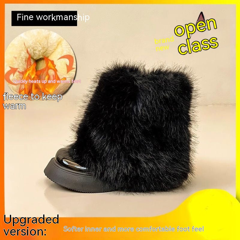 Snow Boots Winter Fleece-lined Thermal Furry Shoes - Fashionner