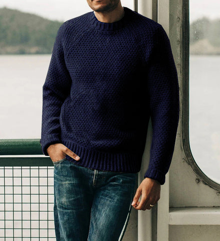 Pull tricoté décontracté d'hiver à col rond de couleur unie pour homme