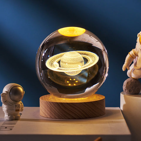 Ciel étoilé lumineux et planètes Lune Cristal de Lune Veilleuse Lampe de projection Lumière d'ambiance Cadeau créatif Nouveau cadeau insolite
