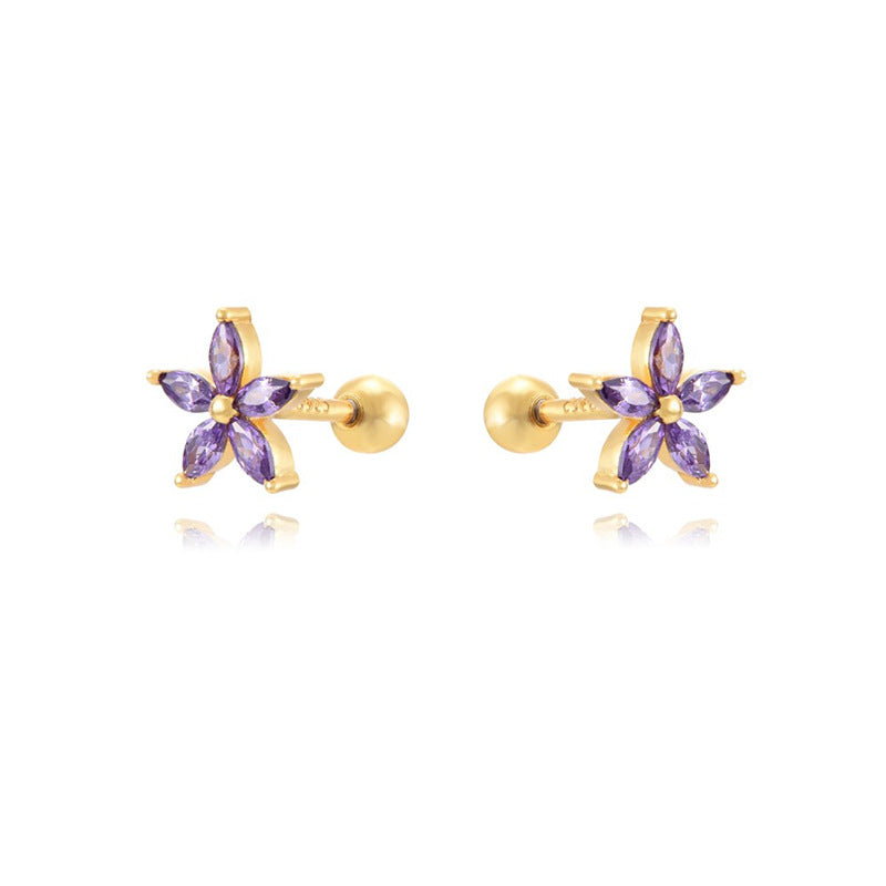 Buy Womens Color Zircon Purple Bauhinia Flower Earrings online at Fashionner.