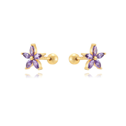 Buy Womens Color Zircon Purple Bauhinia Flower Earrings online at Fashionner.