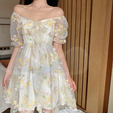 Robe Courte Fleurie en Dentelle et Mousseline Imprimée Sexy pour Femmes