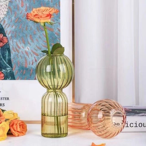 Vase en verre créatif ins, vase en verre transparent rayé, ornements décoratifs de table, vase simple pour fleurs hydroponiques