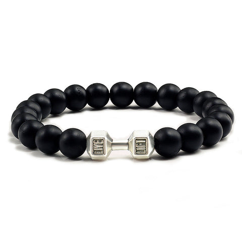 Bracelet d'haltères tendance en alliage de métal, perles de roche de lave et bijoux pour hommes