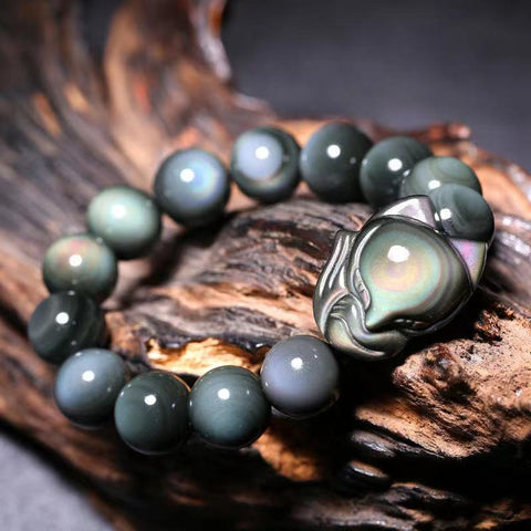 Obsidian Fox Carved Bracelet Couple Bracelet