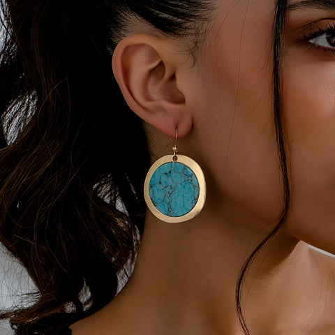 Buy Cross-Border European And American Retro Round Turquoise Earrings online at Fashionner.