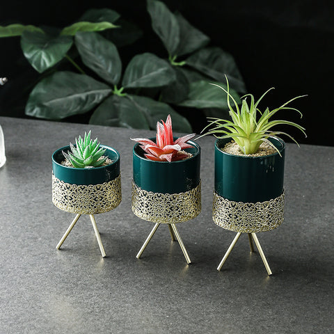 Pot hydroponique en céramique avec cadre en fer nordique simple pour plante verte