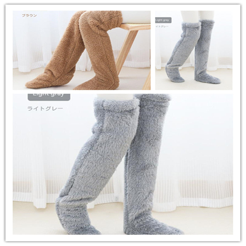 Buy Over Knee High Fuzzy Long Socks Winter Warm Cold Leg Knee Joint Cold-Proof Stockings Home Floor Sleeping Socks online at Fashionner.