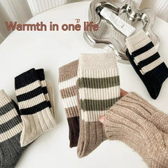 Striped All-matching Thick Warm Middle-long Stockings - Fashionner