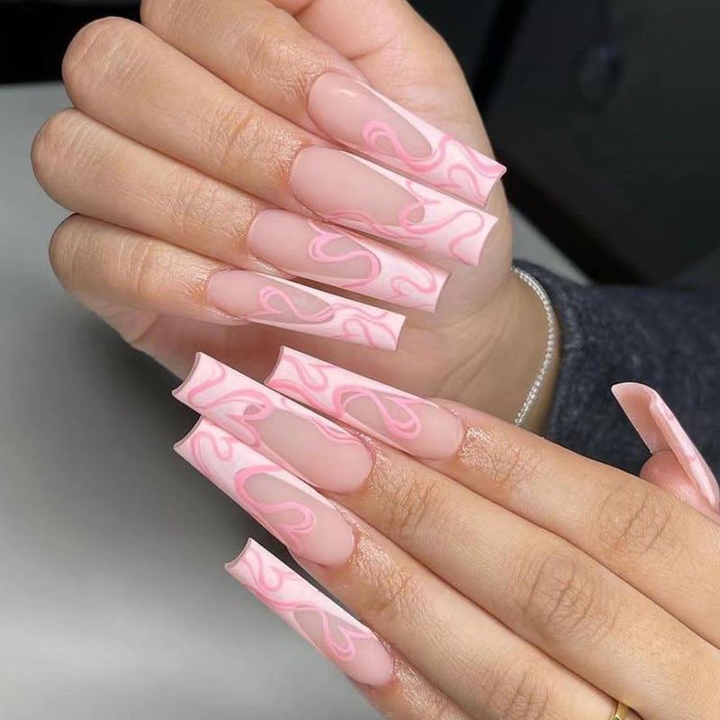 Heart Stripe Fake Nails - Fashionner